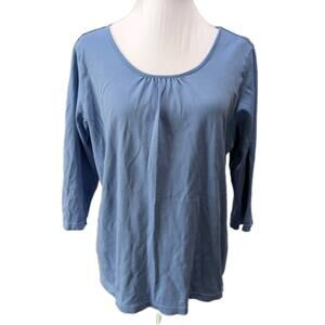 L.L.BEAN Women's Size Medium V-Neck Blue Pleated Front Supima Cotton Shirt Top